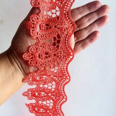 Orange / Green / Beige Embroidery Crochet (Cotton) One Yard Lace Trim, Approx. 75mm Wide - 200317L47/48/49